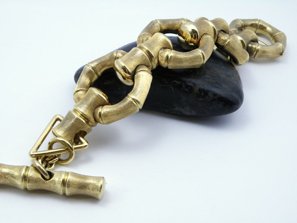 Vintage 18K Yellow Gold Reversible Chunky Bamboo/Fancy Link Bracelet Vintage 18K Yellow Gold Reversible Chunky Bamboo/Fancy Link Bracelet