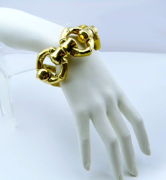 Vintage 18K Yellow Gold Reversible Chunky Bamboo/Fancy Link Bracelet Vintage 18K Yellow Gold Reversible Chunky Bamboo/Fancy Link Bracelet