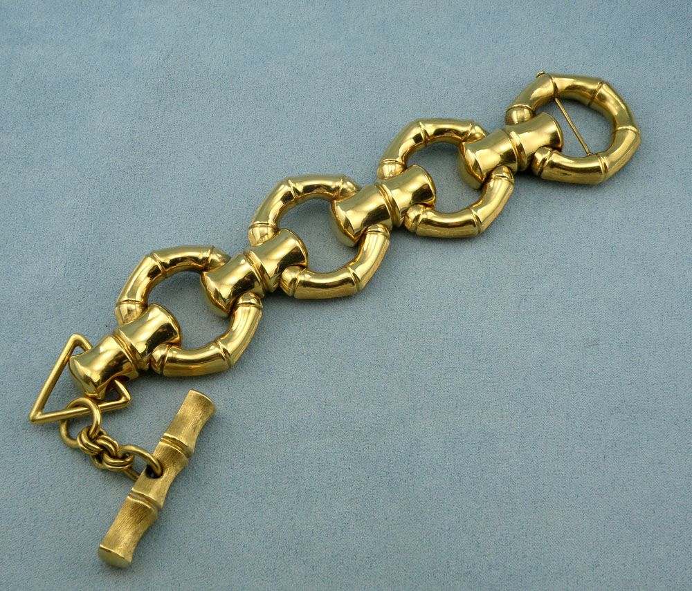 Vintage 18K Yellow Gold Reversible Chunky Bamboo/Fancy Link Bracelet Vintage 18K Yellow Gold Reversible Chunky Bamboo/Fancy Link Bracelet