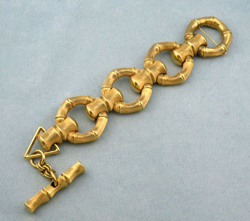 Vintage 18K Yellow Gold Reversible Chunky Bamboo/Fancy Link Bracelet Vintage 18K Yellow Gold Reversible Chunky Bamboo/Fancy Link Bracelet