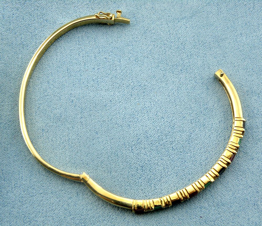 2.50cttw Diamond,Ruby,Sapphire,Emerald Bangle Bracelet-14K Yellow Gold,7.25" 2.50cttw Diamond,Ruby,Sapphire,Emerald Bangle Bracelet-14K Yellow Gold,7.25"