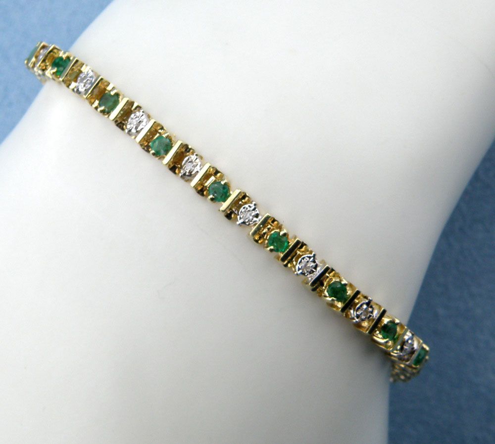 2.00cttw Emerald & Diamond Tennis Bracelet,7"-14K Yellow Gold 2.00cttw Emerald & Diamond Tennis Bracelet,7"-14K Yellow Gold