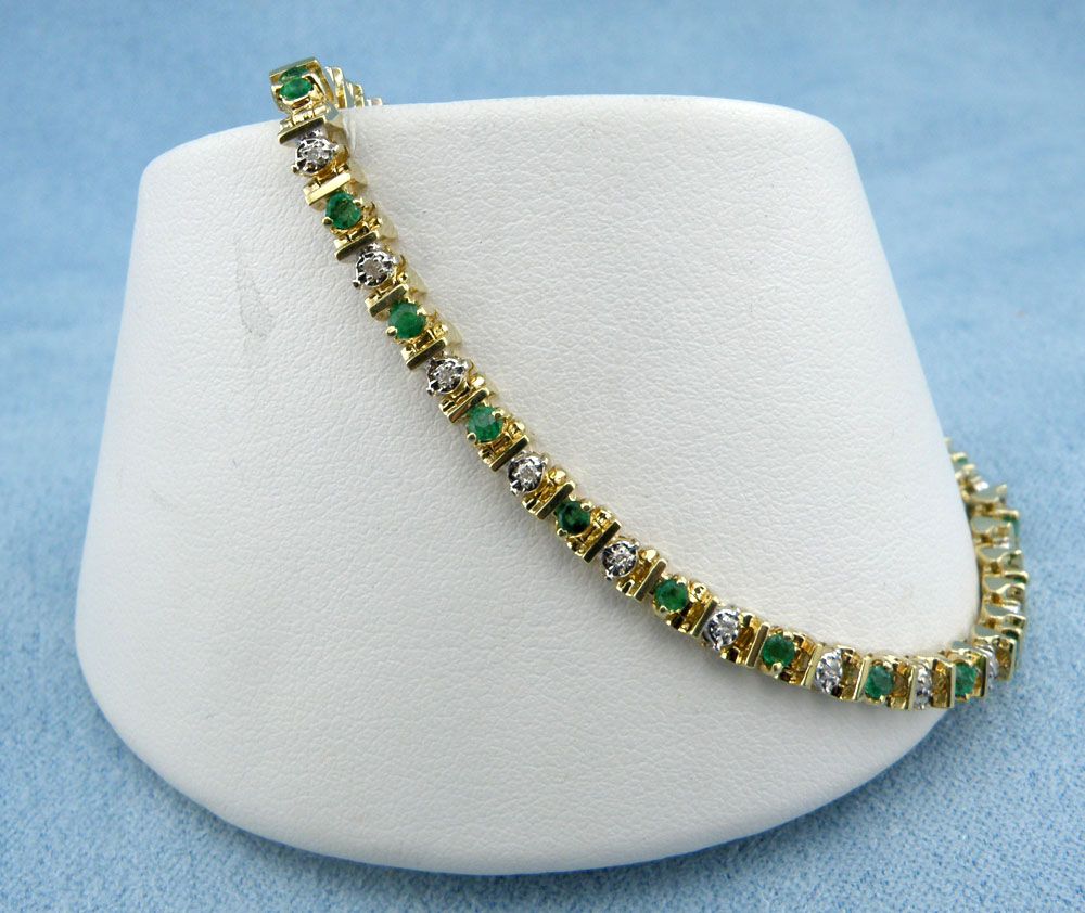 2.00cttw Emerald & Diamond Tennis Bracelet,7"-14K Yellow Gold 2.00cttw Emerald & Diamond Tennis Bracelet,7"-14K Yellow Gold