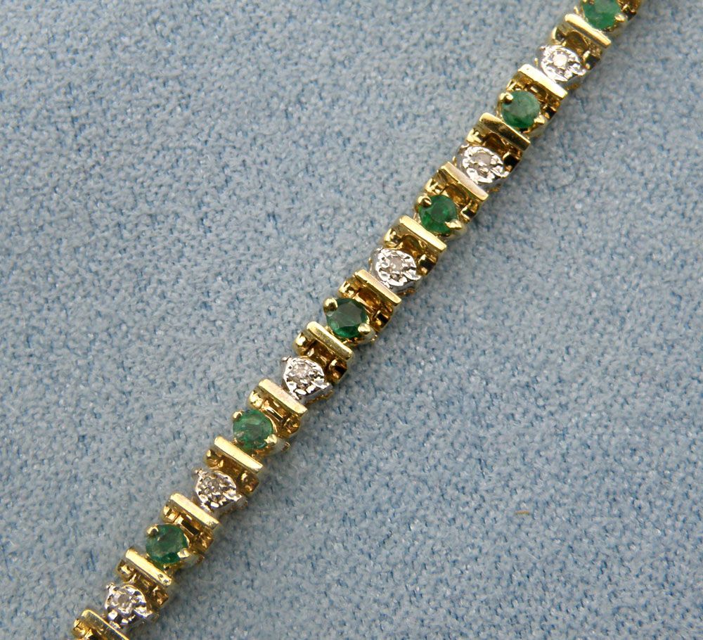 2.00cttw Emerald & Diamond Tennis Bracelet,7"-14K Yellow Gold 2.00cttw Emerald & Diamond Tennis Bracelet,7"-14K Yellow Gold