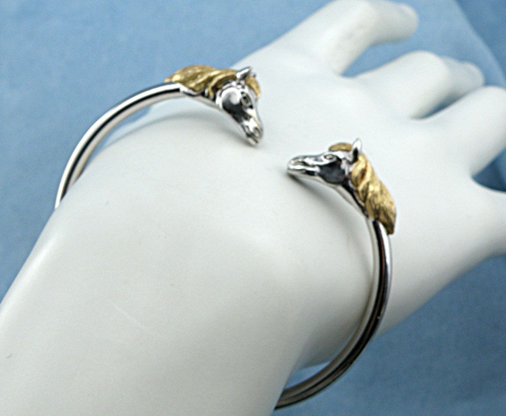 KABANA Equestrian Collection-Horse Head 14K Two Tone Gold Bangle Bracelet KABANA Equestrian Collection-Horse Head 14K Two Tone Gold Bangle Bracelet