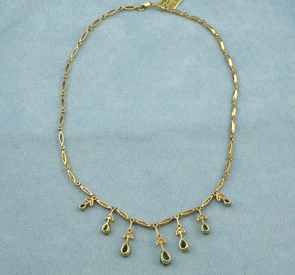 Luxurious "BH" 3.50cttw genuine Emerald w/Diamond Graduated Necklace Set in 14K Yellow Gold Luxurious "BH" 3.50cttw genuine Emerald w/Diamond Graduated Necklace Set in 14K Yellow Gold