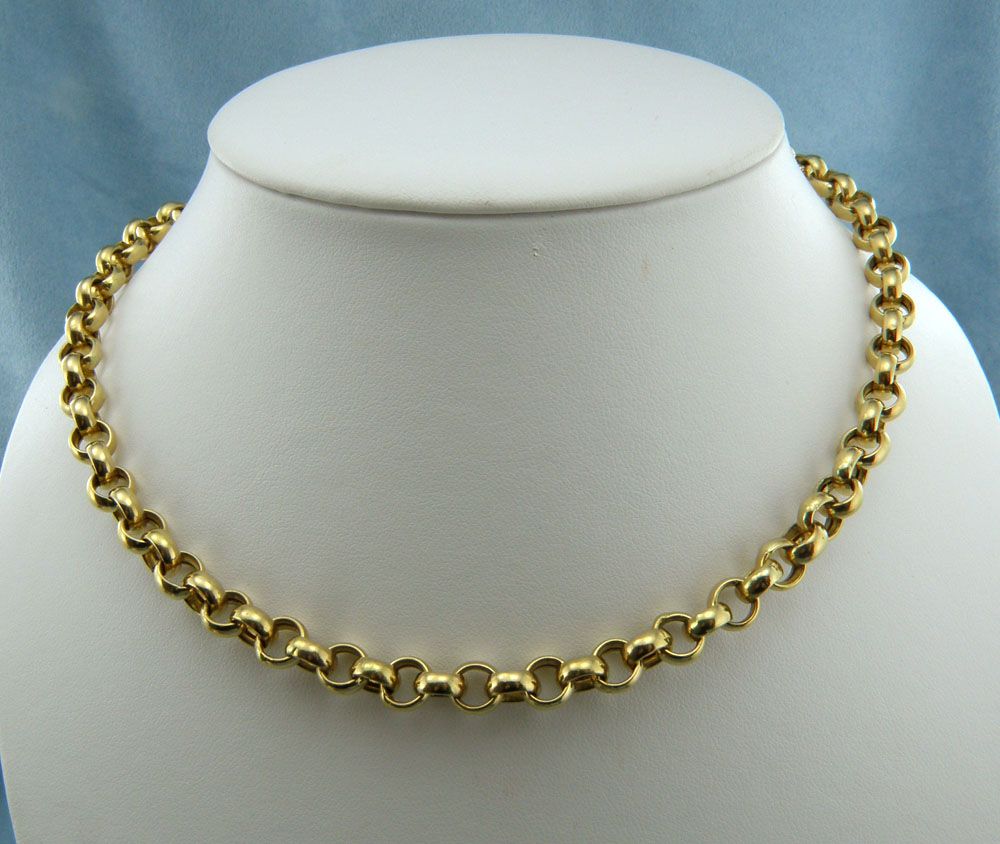 Gorgeous 14K Yellow Gold w/Emerald Rolo Linked Chain Necklace Length 17 inches Gorgeous 14K Yellow Gold w/Emerald Rolo Linked Chain Necklace Length 17 inches