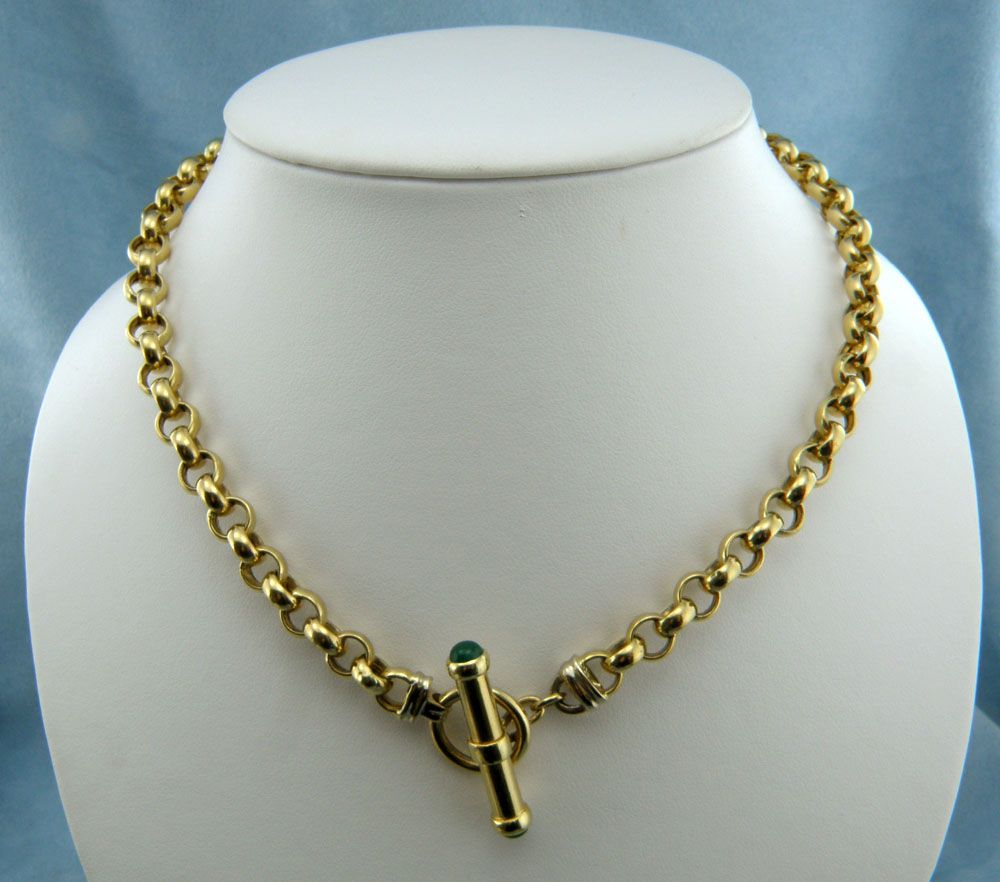 Gorgeous 14K Yellow Gold w/Emerald Rolo Linked Chain Necklace Length 17 inches Gorgeous 14K Yellow Gold w/Emerald Rolo Linked Chain Necklace Length 17 inches