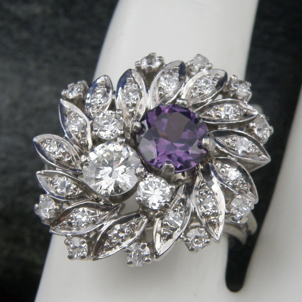 4.50cttw European Cut Diamonds w/Synthetic Alexandrite Dinner Ring size 7.75,14k White Gold 4.50cttw European Cut Diamonds w/Synthetic Alexandrite Dinner Ring size 7.75,14k White Gold