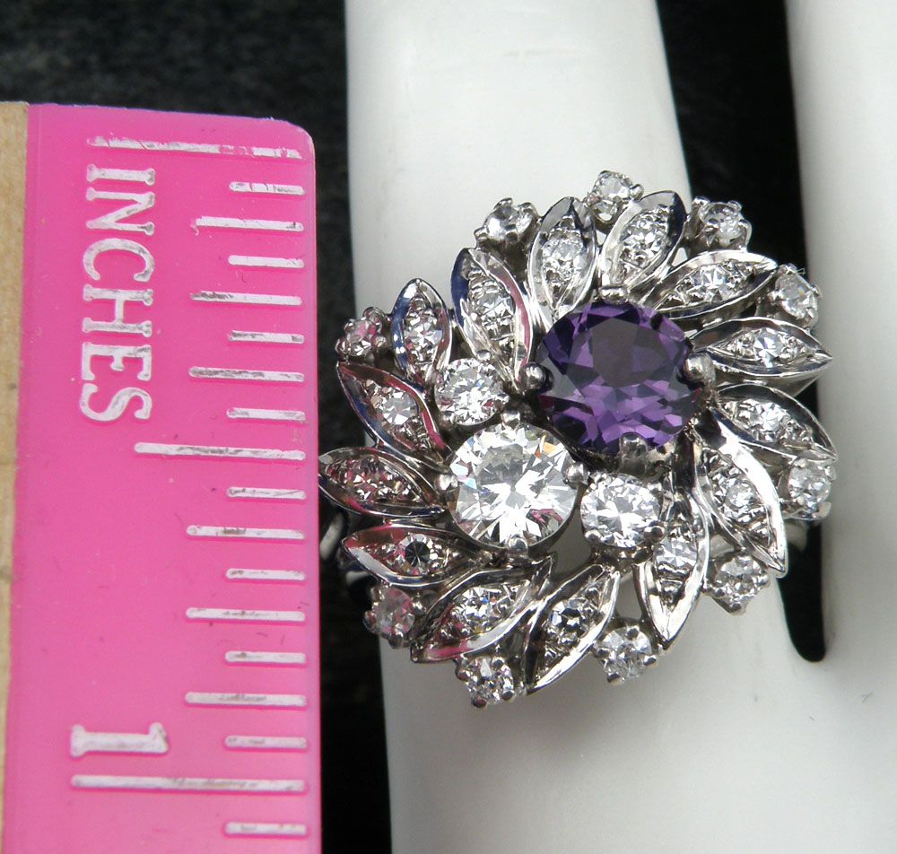 4.50cttw European Cut Diamonds w/Synthetic Alexandrite Dinner Ring size 7.75,14k White Gold 4.50cttw European Cut Diamonds w/Synthetic Alexandrite Dinner Ring size 7.75,14k White Gold