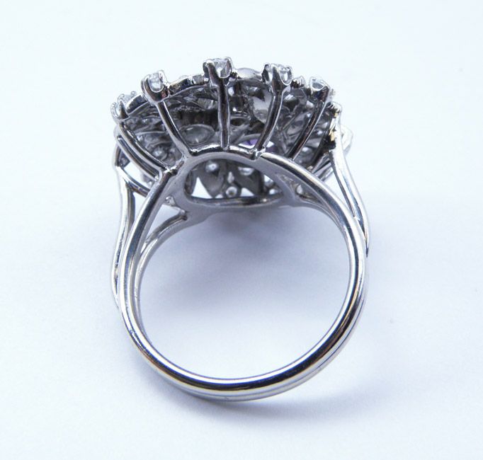 4.50cttw European Cut Diamonds w/Synthetic Alexandrite Dinner Ring size 7.75,14k White Gold 4.50cttw European Cut Diamonds w/Synthetic Alexandrite Dinner Ring size 7.75,14k White Gold