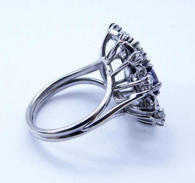 4.50cttw European Cut Diamonds w/Synthetic Alexandrite Dinner Ring size 7.75,14k White Gold 4.50cttw European Cut Diamonds w/Synthetic Alexandrite Dinner Ring size 7.75,14k White Gold
