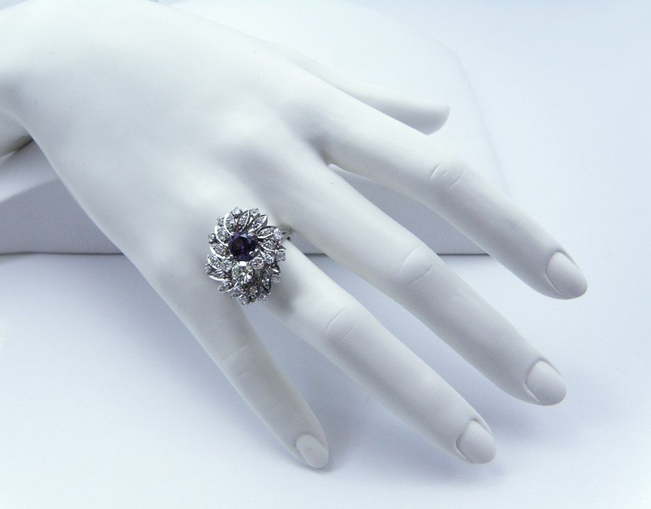 4.50cttw European Cut Diamonds w/Synthetic Alexandrite Dinner Ring size 7.75,14k White Gold 4.50cttw European Cut Diamonds w/Synthetic Alexandrite Dinner Ring size 7.75,14k White Gold