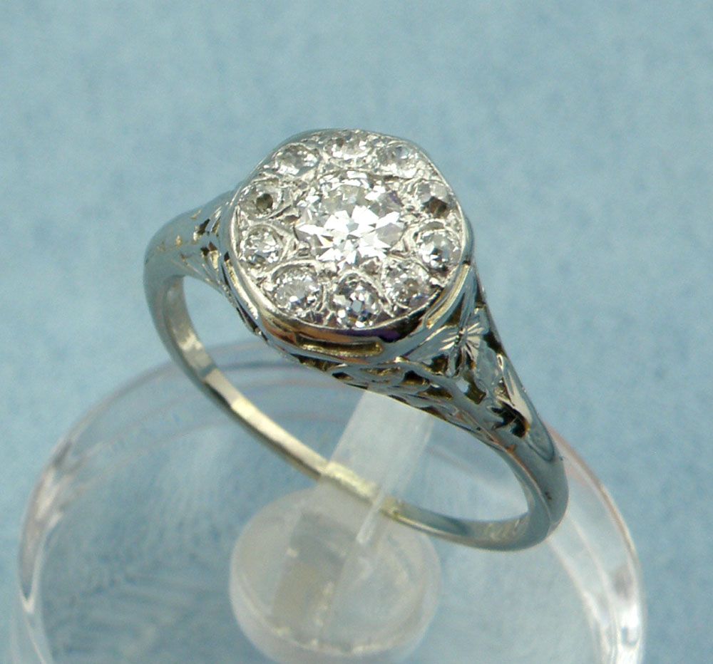 Old Mine Cut Diamond 1.00cttw Ring,Size 7.75-18Kt White Gold Old Mine Cut Diamond 1.00cttw Ring,Size 7.75-18Kt White Gold