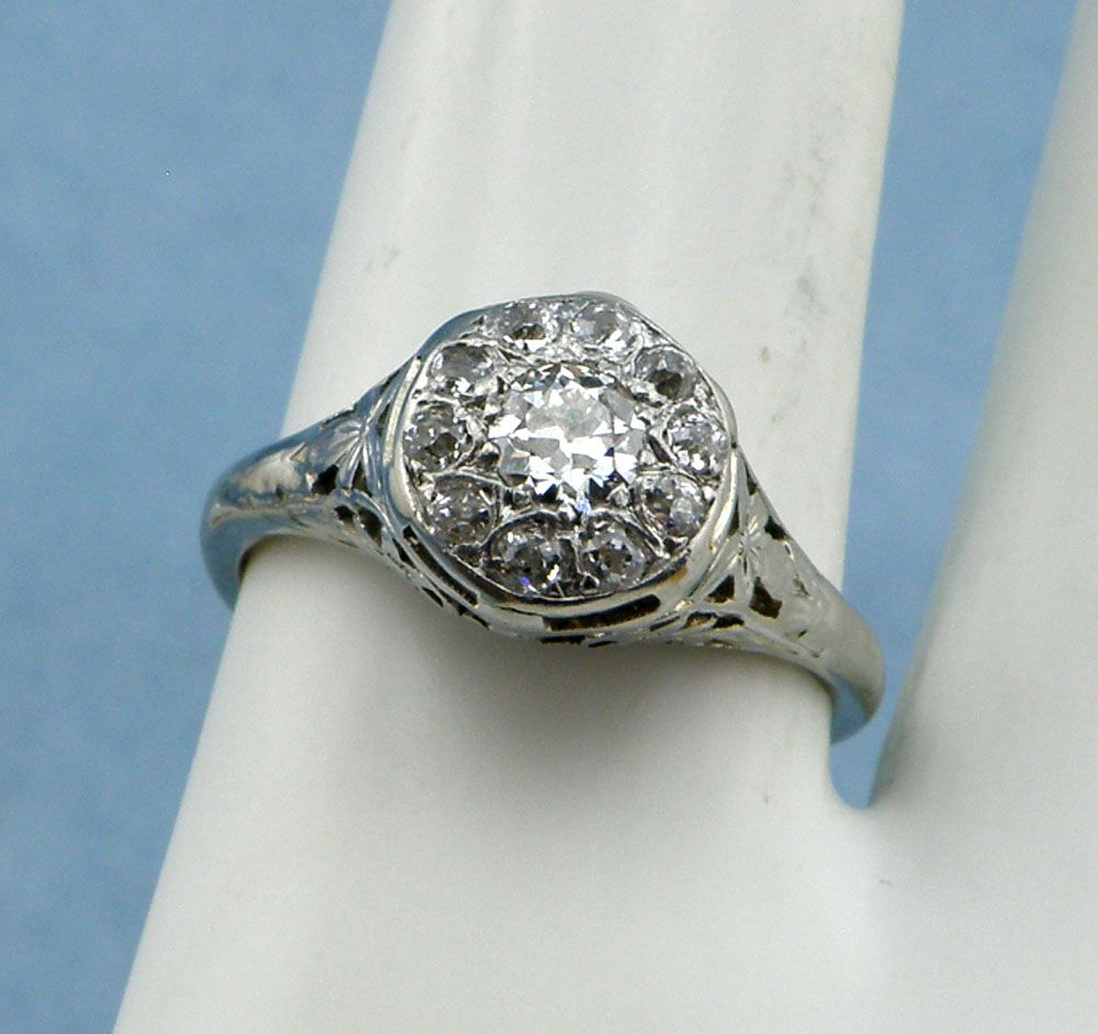 Old Mine Cut Diamond 1.00cttw Ring,Size 7.75-18Kt White Gold Old Mine Cut Diamond 1.00cttw Ring,Size 7.75-18Kt White Gold