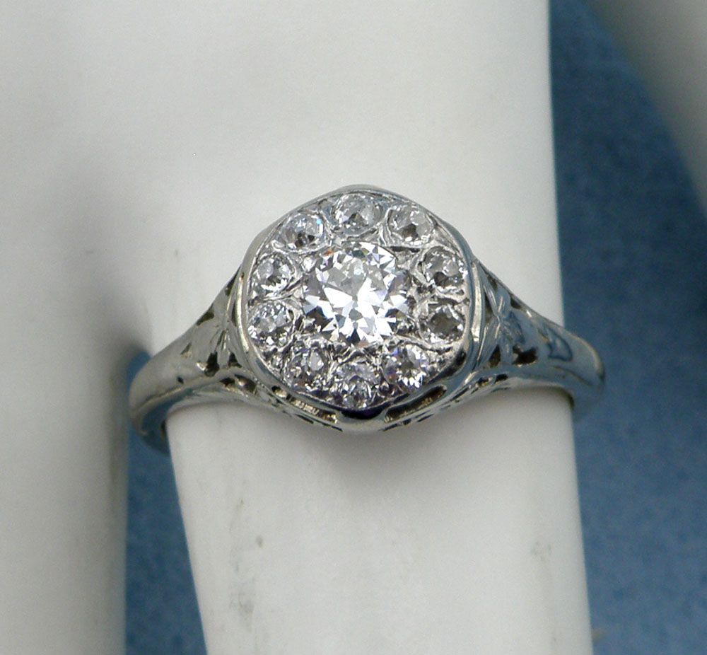 Old Mine Cut Diamond 1.00cttw Ring,Size 7.75-18Kt White Gold Old Mine Cut Diamond 1.00cttw Ring,Size 7.75-18Kt White Gold