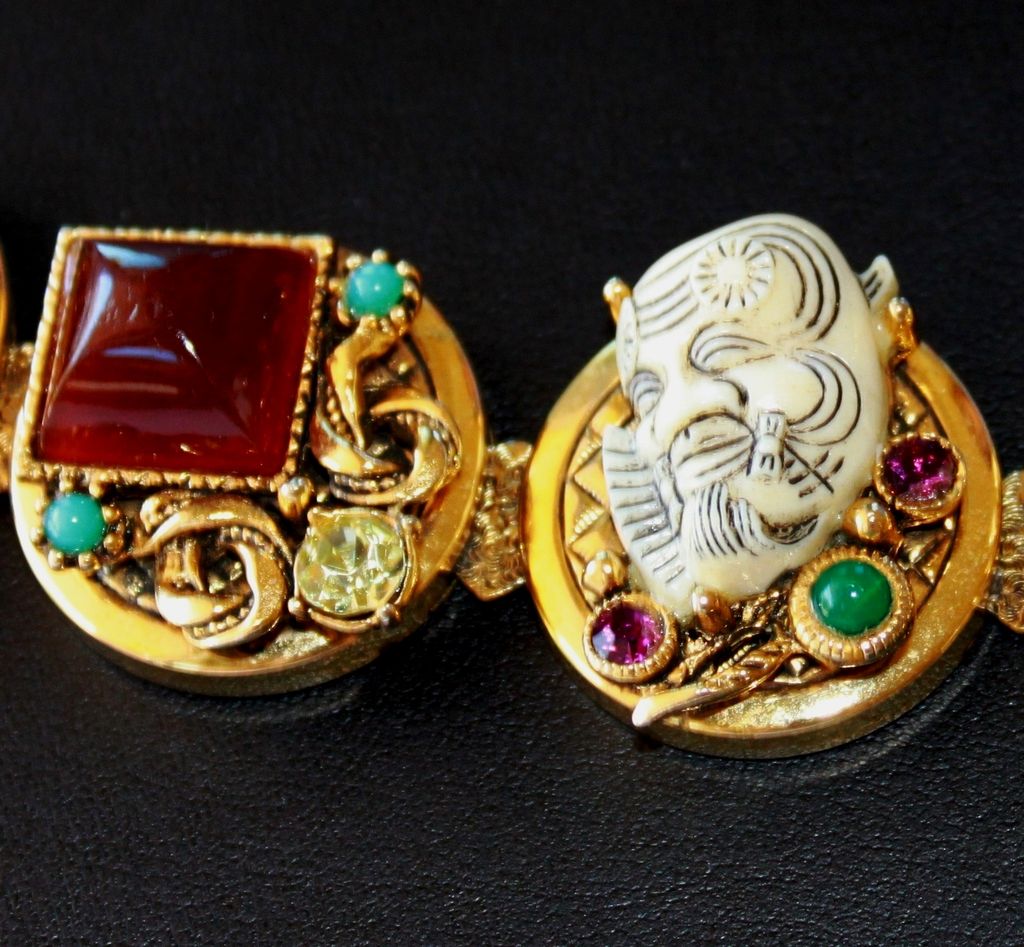 Selro NOH Mask Snake Figural Rhinestone Bracelet Selro NOH Mask Snake Figural Rhinestone Bracelet