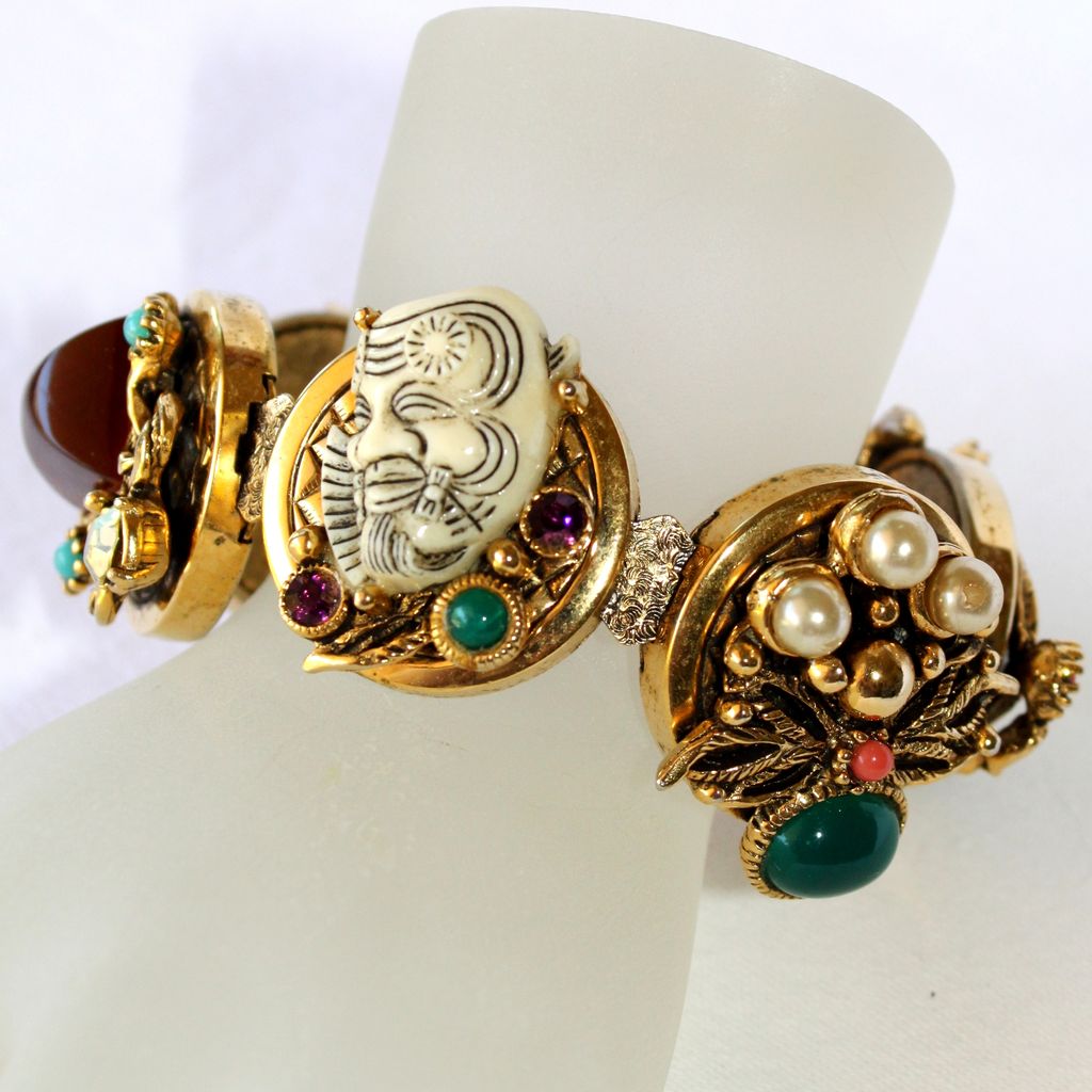 Selro NOH Mask Snake Figural Rhinestone Bracelet Selro NOH Mask Snake Figural Rhinestone Bracelet