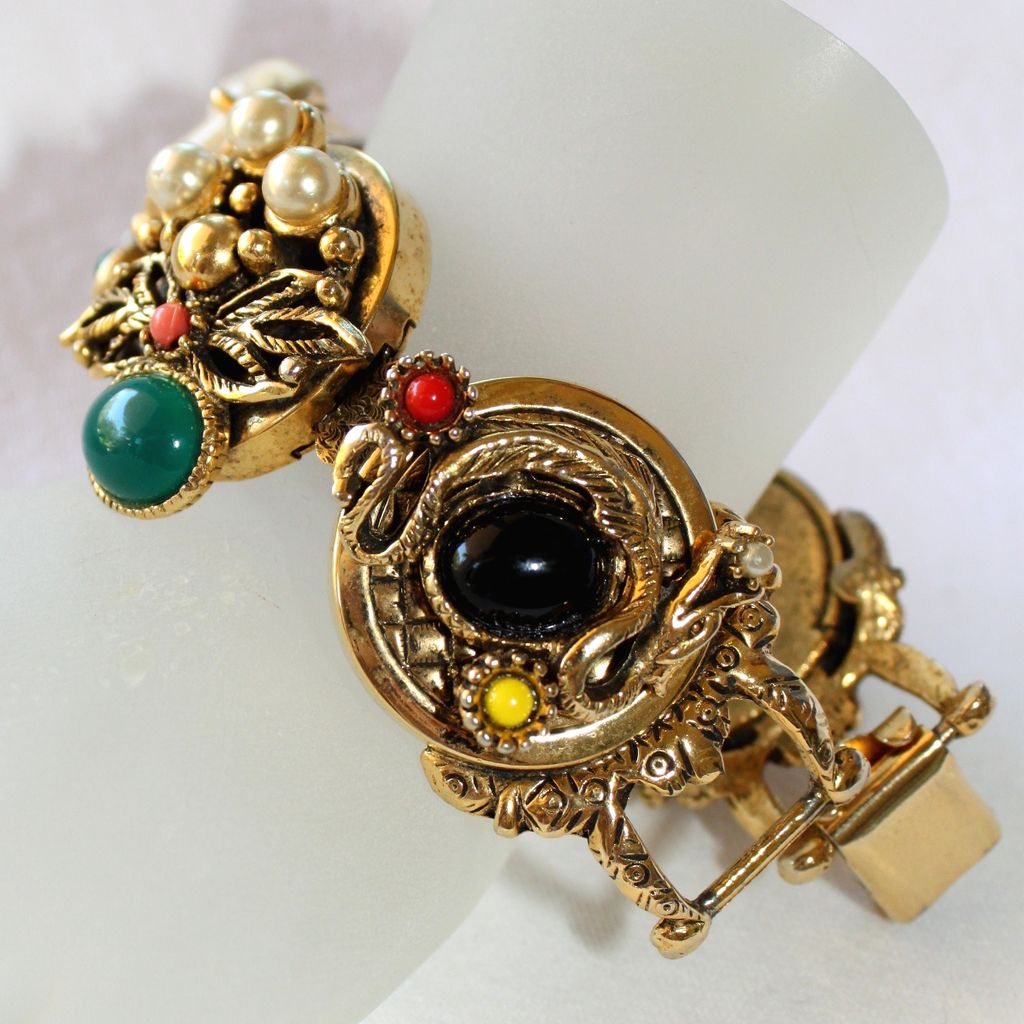 Selro NOH Mask Snake Figural Rhinestone Bracelet Selro NOH Mask Snake Figural Rhinestone Bracelet