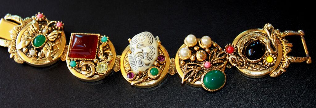 Selro NOH Mask Snake Figural Rhinestone Bracelet Selro NOH Mask Snake Figural Rhinestone Bracelet