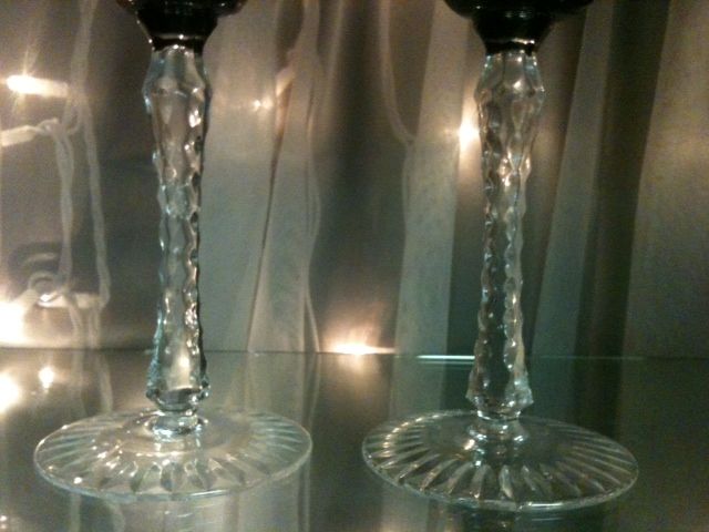 Pair of Ajka Amethyst Cut Crystal Wine Glasses, Waterford Pair of Ajka Amethyst Cut Crystal Wine Glasses, Waterford