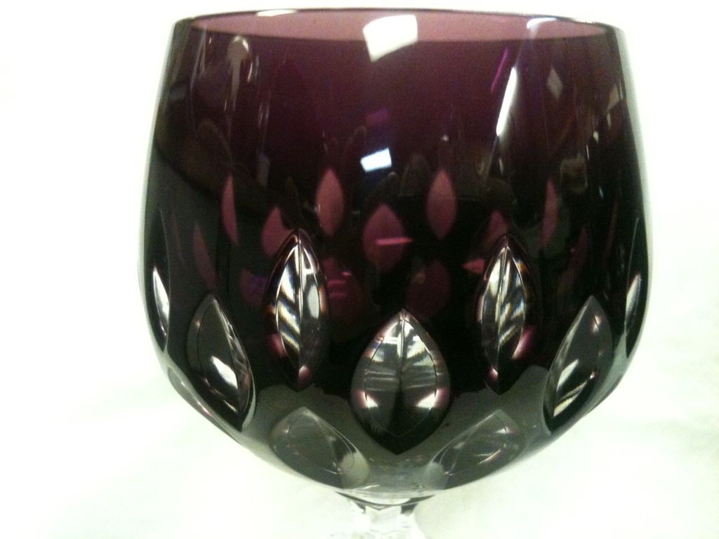 Pair of Ajka Amethyst Cut Crystal Wine Glasses, Waterford Pair of Ajka Amethyst Cut Crystal Wine Glasses, Waterford
