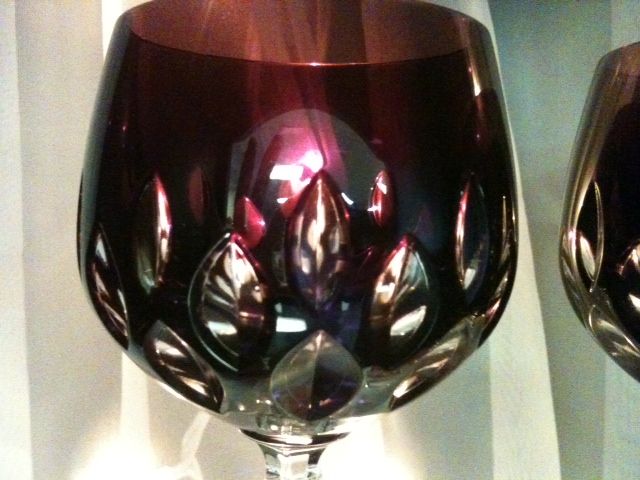 Pair of Ajka Amethyst Cut Crystal Wine Glasses, Waterford Pair of Ajka Amethyst Cut Crystal Wine Glasses, Waterford