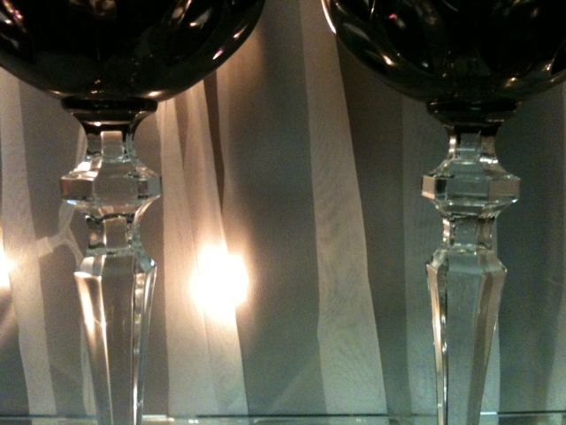 Pair of Ajka Amethyst Cut Crystal Wine Glasses, Waterford Pair of Ajka Amethyst Cut Crystal Wine Glasses, Waterford