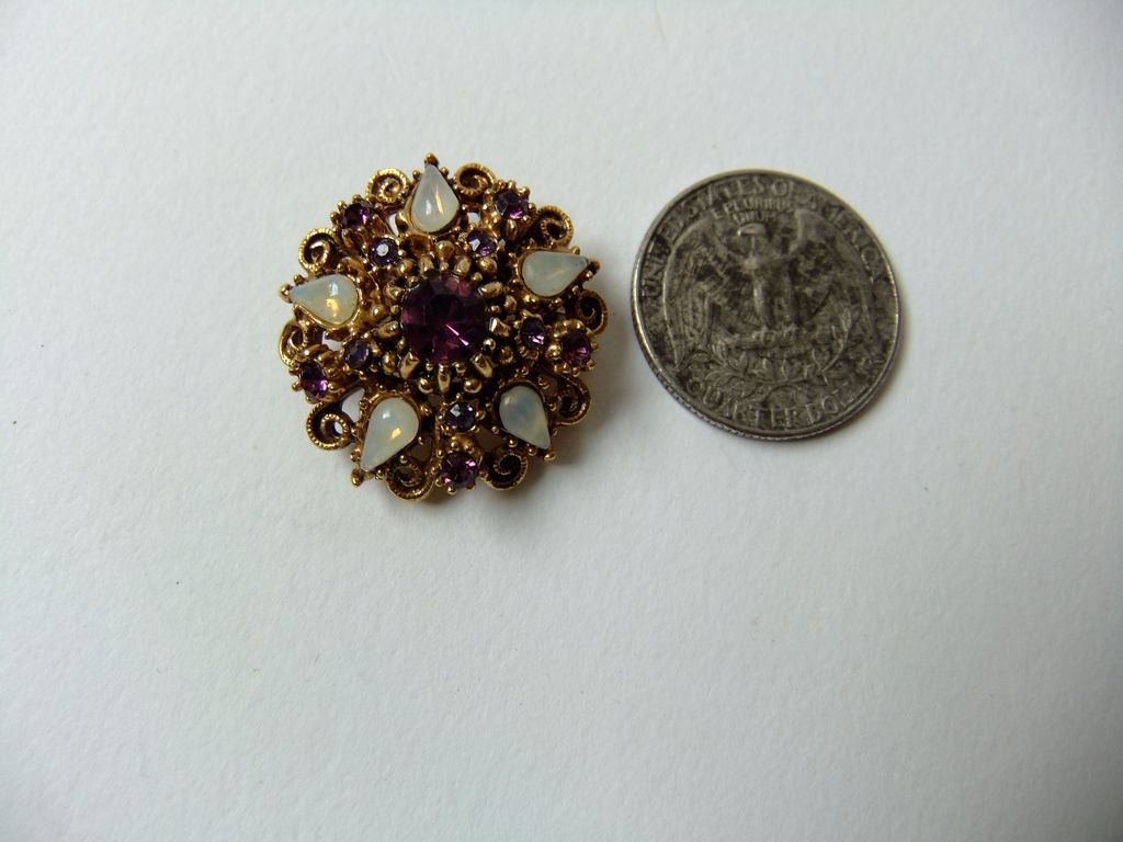 Florenza Brooch Beautiful Opal and Purple Faux Stones Florenza Brooch Beautiful Opal and Purple Faux Stones