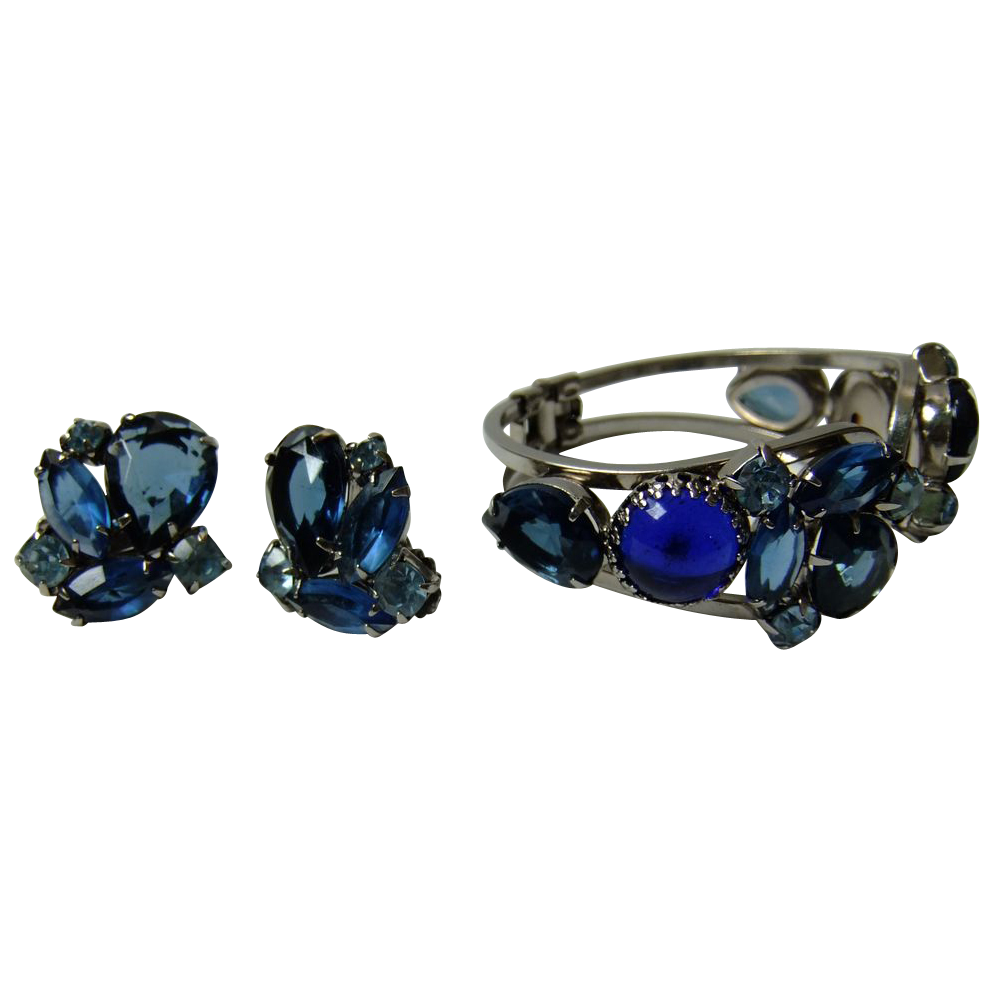 Juliana Clamper Demi-Parure Blues Silvertone Book Pieces Juliana Clamper Demi-Parure Blues Silvertone Book Pieces