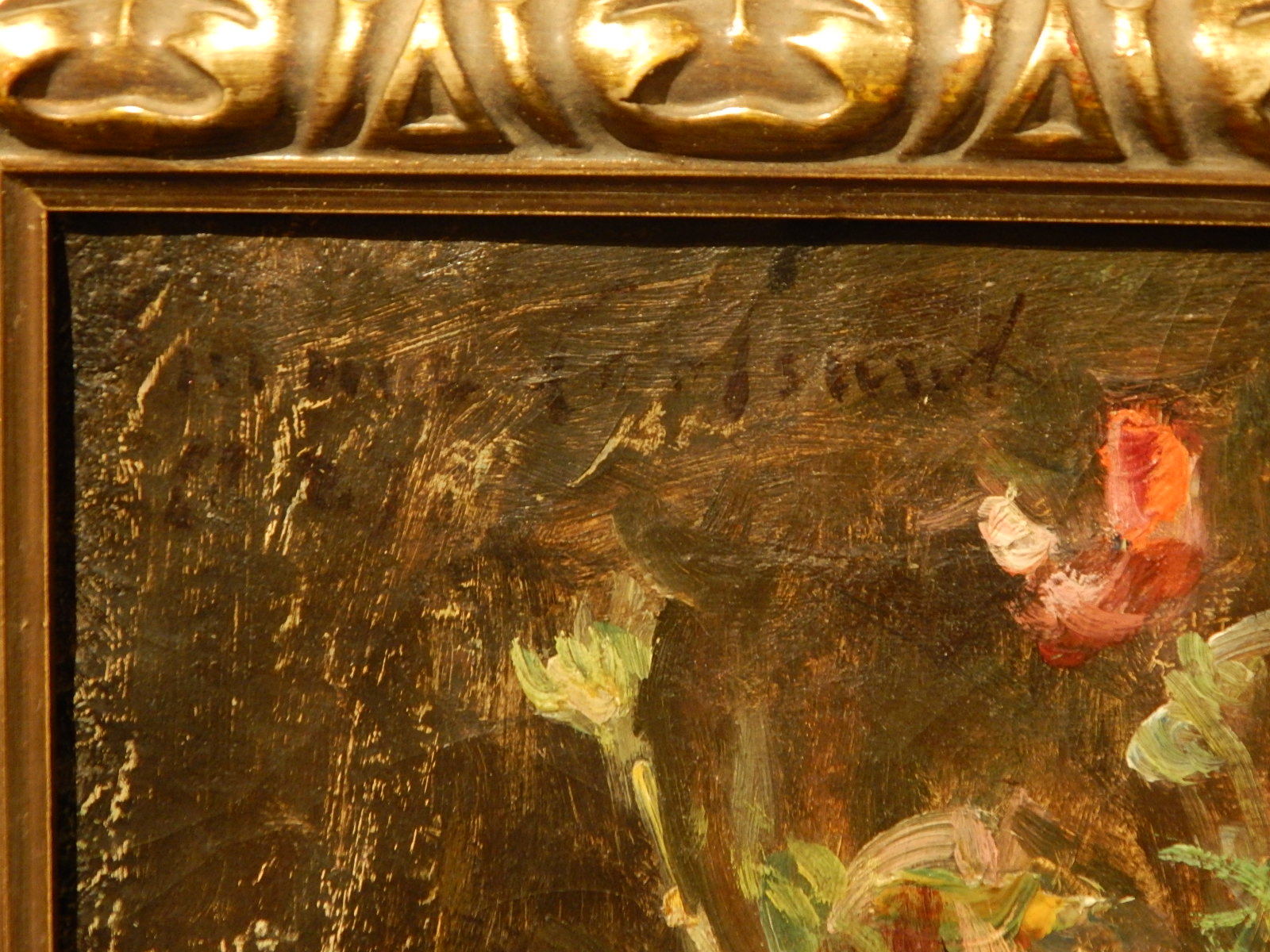 Antique Floral Still Life Oil Painting Signed Carlsund from cleanoil