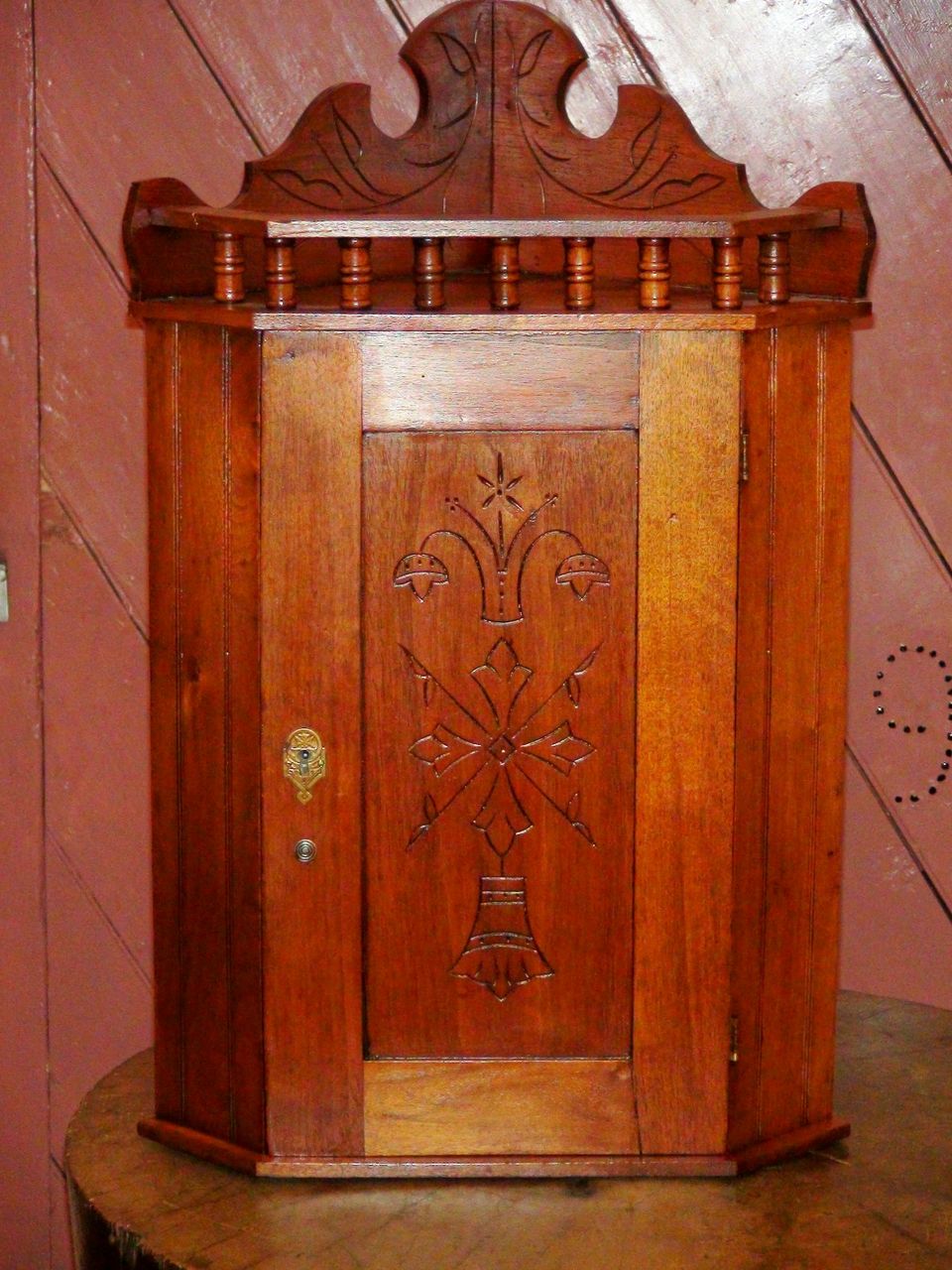 Antique 19th Century Hanging Walnut Corner Medicine Cabinet Antique 19th Century Hanging Walnut Corner Medicine Cabinet