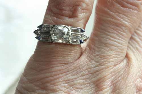 Estate Art Deco Diamond Platinum Ring, 1.85 TCW, 1920s, Size 5 ¾ Estate Art Deco Diamond Platinum Ring, 1.85 TCW, 1920s, Size 5 ¾