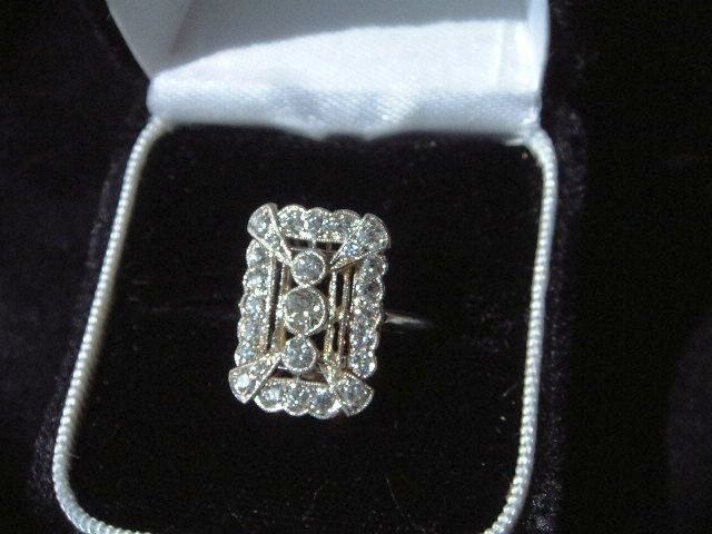 Art Deco Platinum/White Gold Diamond Cocktail Ring TCW 1.02, Size 5 1/2 Art Deco Platinum/White Gold Diamond Cocktail Ring TCW 1.02, Size 5 1/2