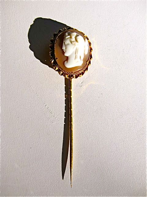 Antique 10K Gold Cameo Stick Pin, Woman or Goddess's Profile Antique 10K Gold Cameo Stick Pin, Woman or Goddess's Profile