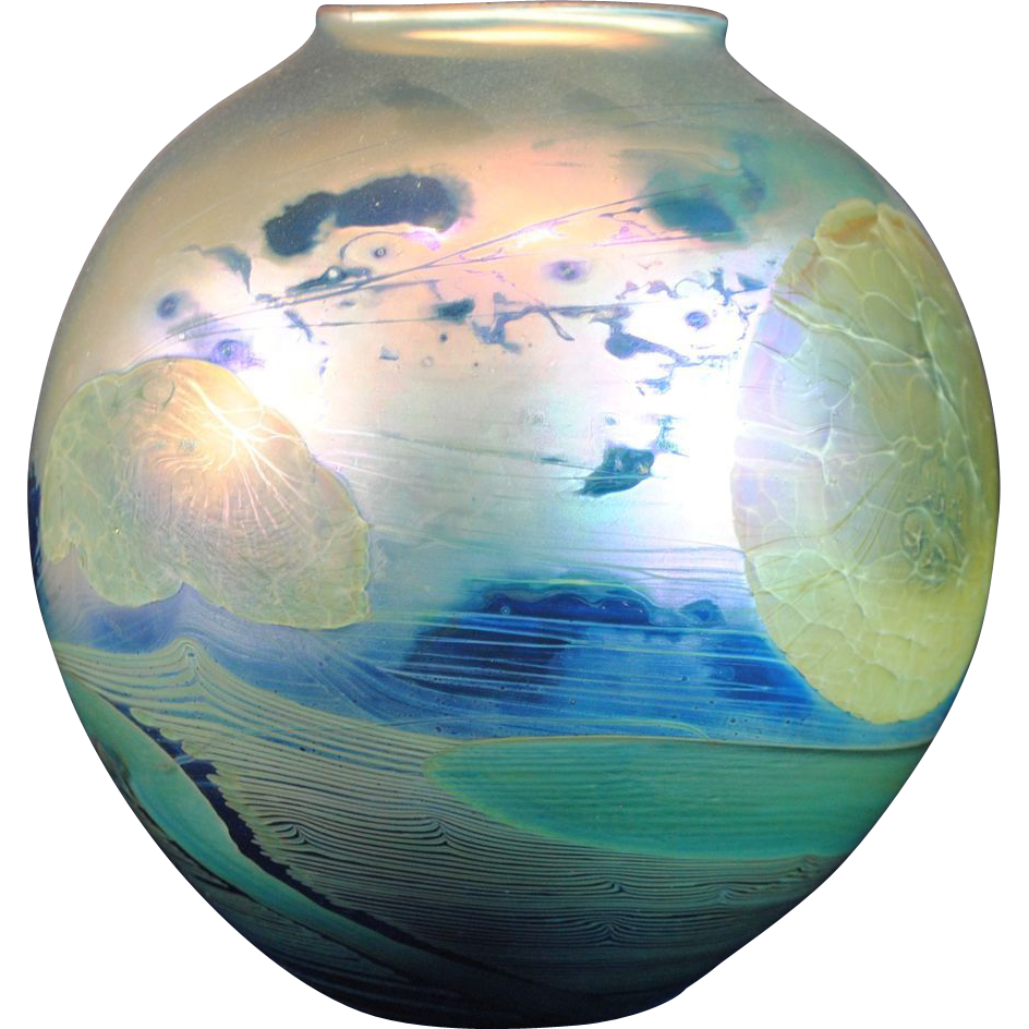 John Lewis Contemporary Studio Art Glass Moonscape Vase 1976 from