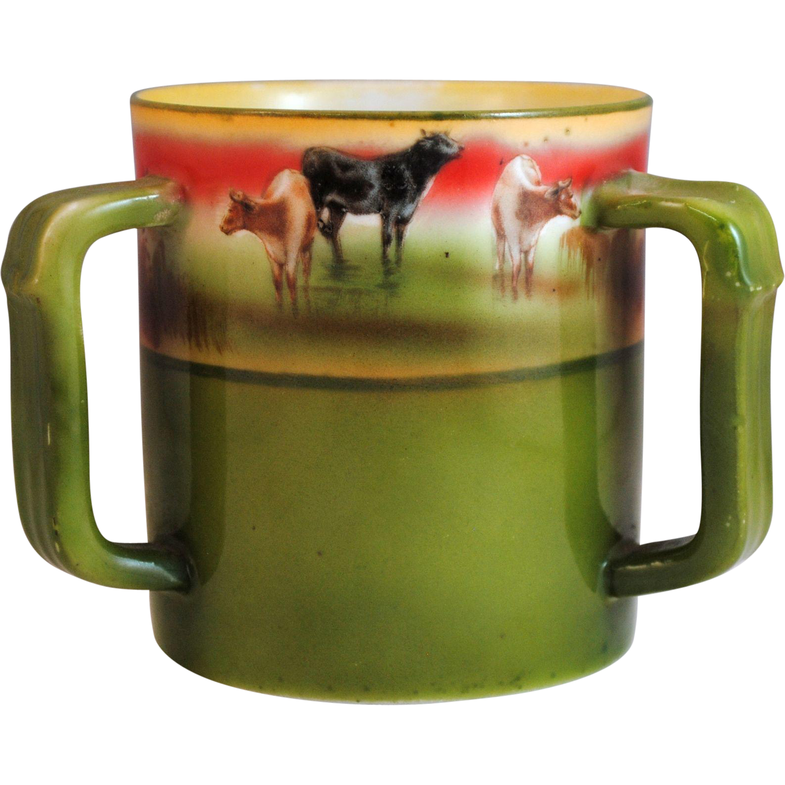Royal Bayreuth 3 Handle Loving Cup Mug with Cow Decoration 