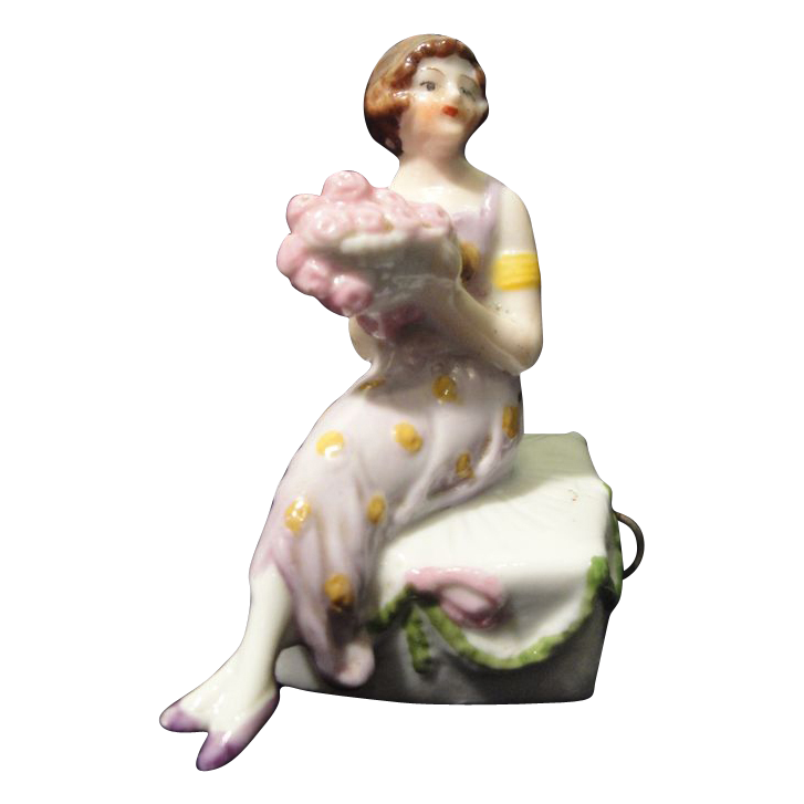 German Ceramic Flapper Girl Tape Measure German Ceramic Flapper Girl Tape Measure