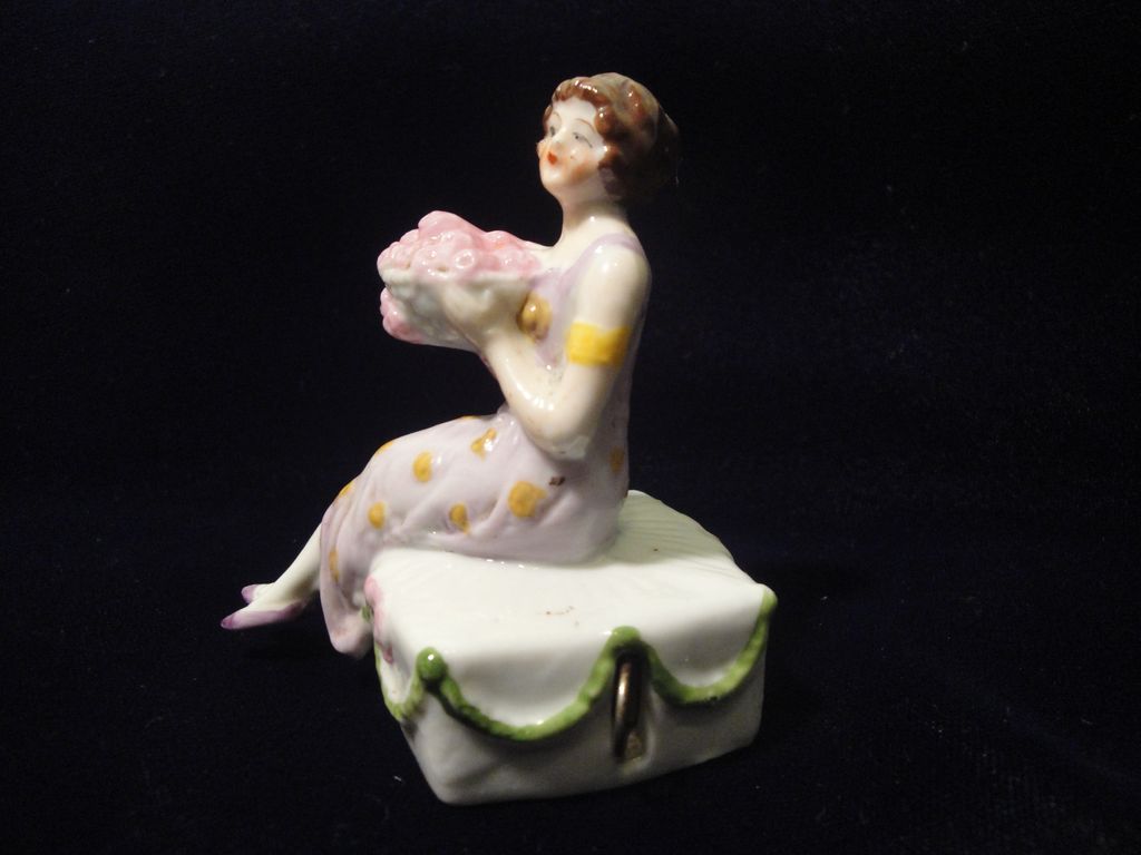 German Ceramic Flapper Girl Tape Measure German Ceramic Flapper Girl Tape Measure