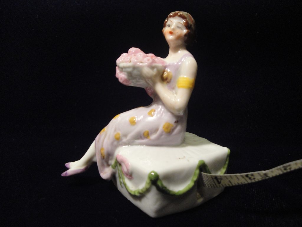 German Ceramic Flapper Girl Tape Measure German Ceramic Flapper Girl Tape Measure