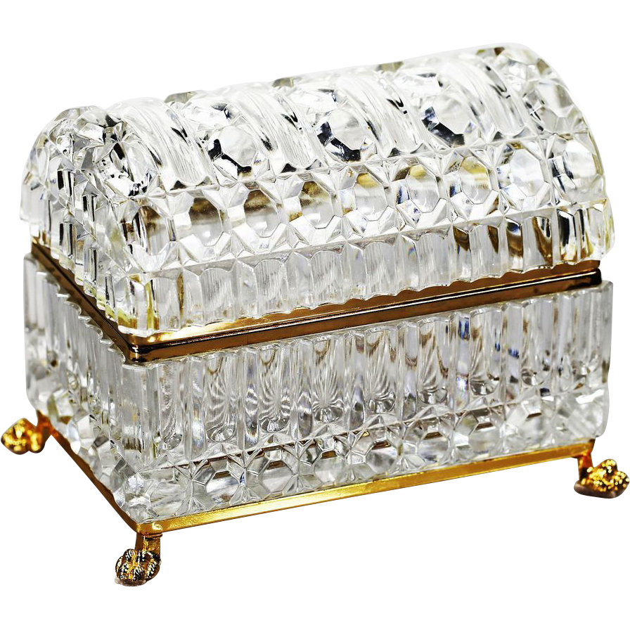 Xl Clear crystal trinket Box, Casket with hinged domed lid from