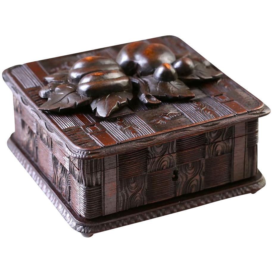 7"x7" Hand Carved Antique Black Forest wood jewelry box, trinket casket 7"x7" Hand Carved Antique Black Forest wood jewelry box, trinket casket