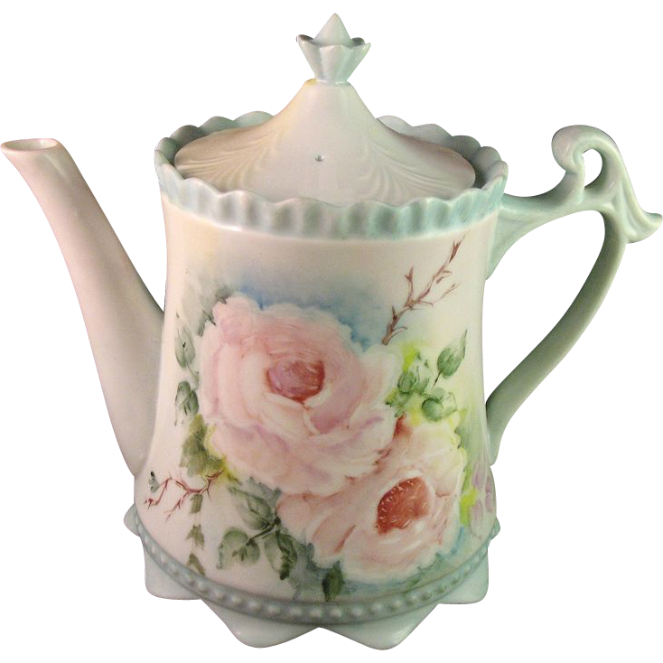Hand Decorated Porcelain Teapot, Unmarked RS Prussia from