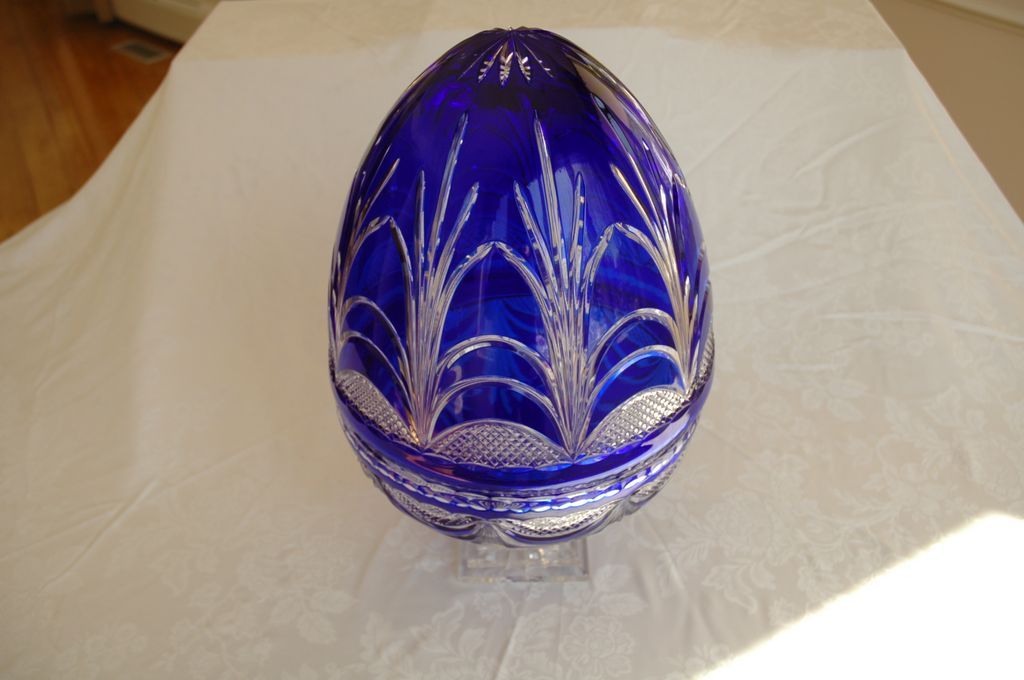 Pair of Bohemian Cobalt Lead Crystal Cut to Clear Pedestal Bowls with Covers Pair of Bohemian Cobalt Lead Crystal Cut to Clear Pedestal Bowls with Covers