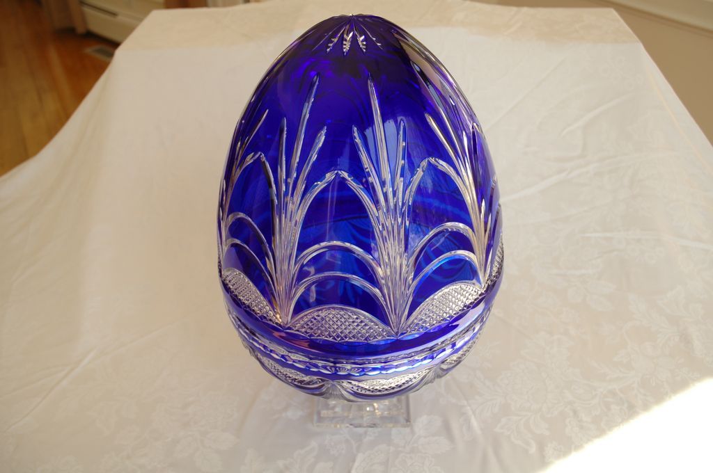 Pair of Bohemian Cobalt Lead Crystal Cut to Clear Pedestal Bowls with Covers Pair of Bohemian Cobalt Lead Crystal Cut to Clear Pedestal Bowls with Covers