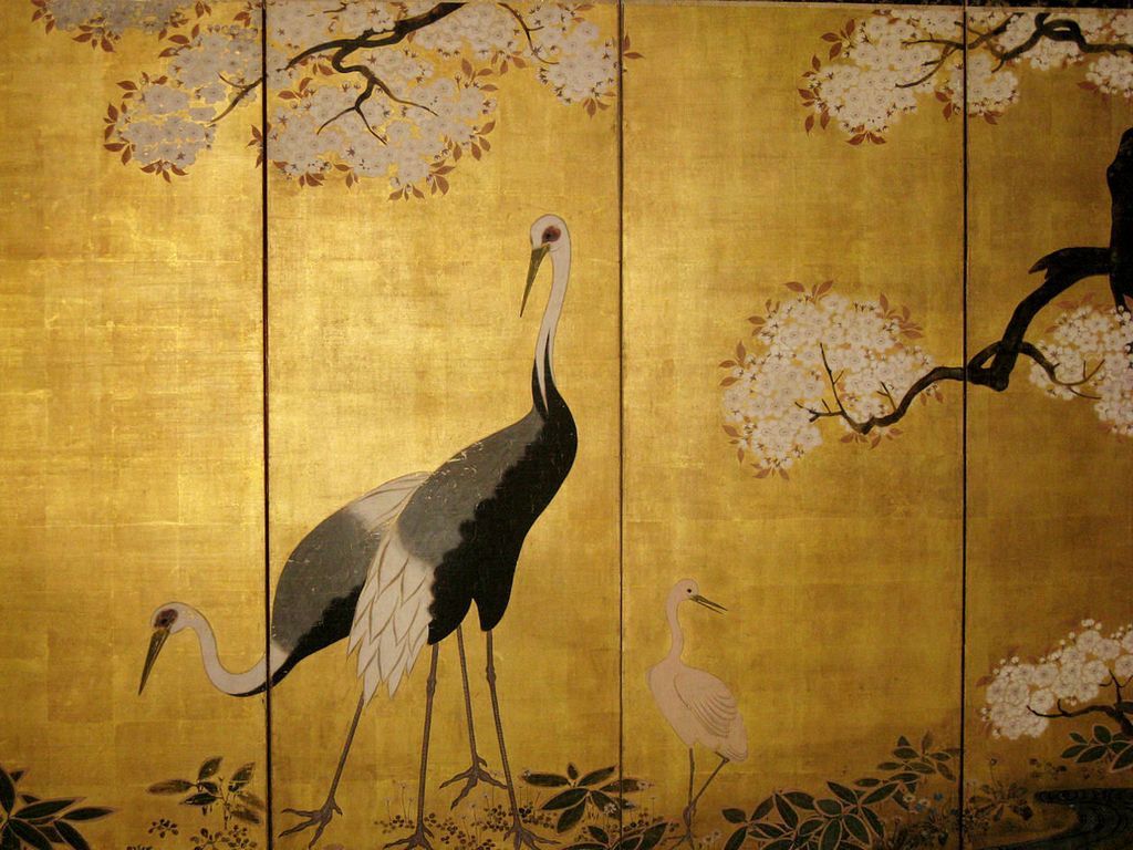 Exquisite Japanese Edo Period Crane Screen from eurasiafineart on Ruby Lane