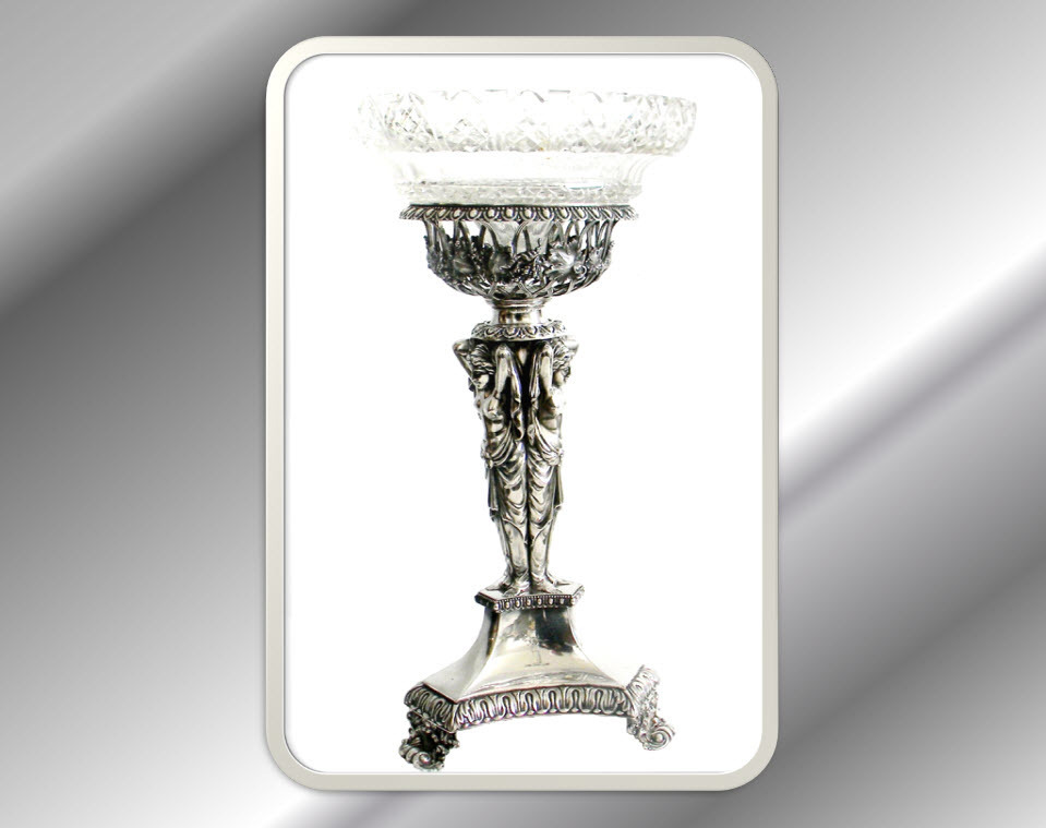 Art nouveau style TALL silver plate tazza centerpiece - nudes and crystal Art nouveau style TALL silver plate tazza centerpiece - nudes and crystal