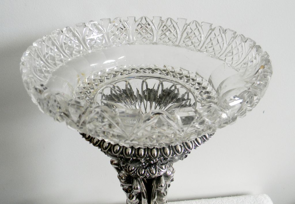 Art nouveau style TALL silver plate tazza centerpiece - nudes and crystal Art nouveau style TALL silver plate tazza centerpiece - nudes and crystal