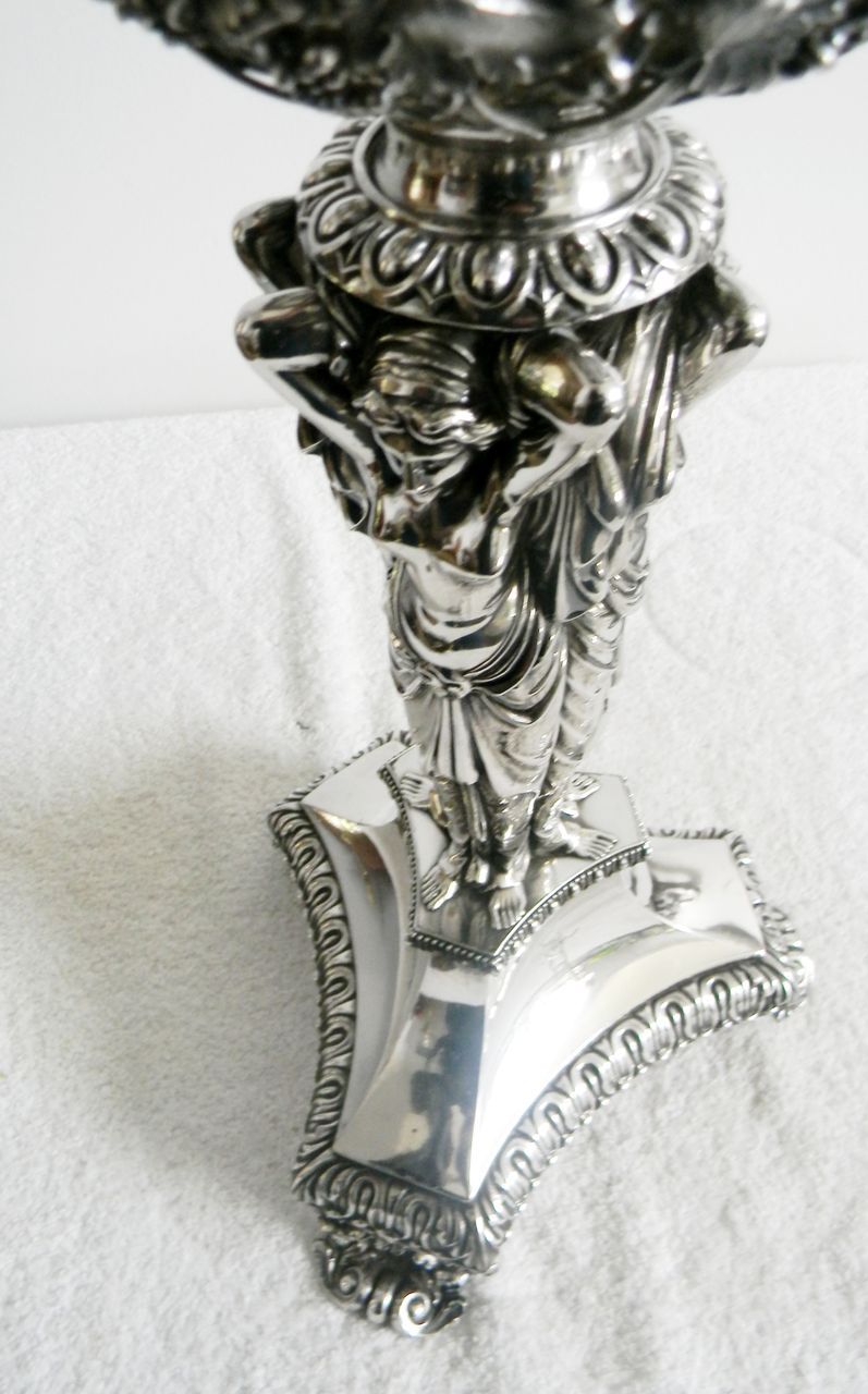 Art nouveau style TALL silver plate tazza centerpiece - nudes and crystal Art nouveau style TALL silver plate tazza centerpiece - nudes and crystal