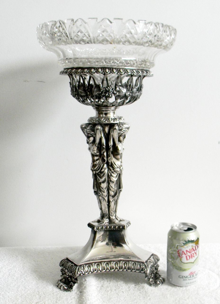 Art nouveau style TALL silver plate tazza centerpiece - nudes and crystal Art nouveau style TALL silver plate tazza centerpiece - nudes and crystal